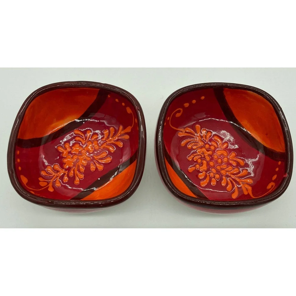 Set Of 6 Del Rio Salado Ceramic Square Bowls Dip Bowls Trinket Dish Handmade 4x4